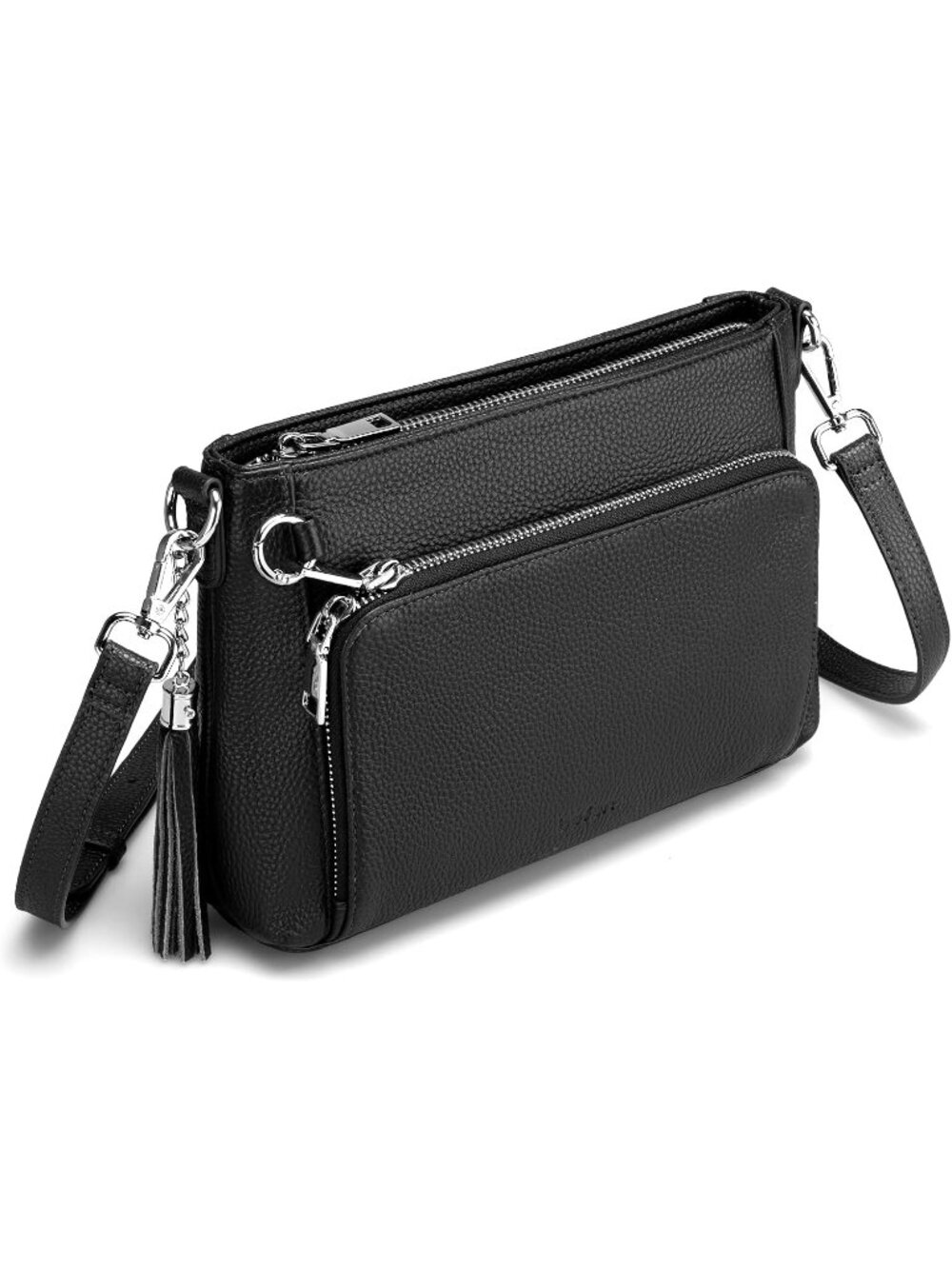 👜Women's Deep Black Genuine Leather Anti Theft RFID Crossbody Wallet Purse
